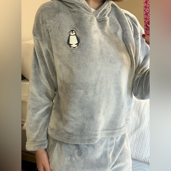 Joyspun Women’s Penguin Plush Hooded Top and Pants 2 Piece Pajama Set Medium - Picture 6 of 14